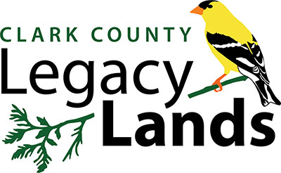 Legacy Lands logo Logo for Clark County Legacy Lands, illustration of yellow finch sitting on a branch