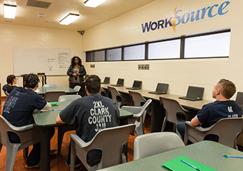 Re-entry Program, Workforce Inmates of Clark County jail participating in group job counseling