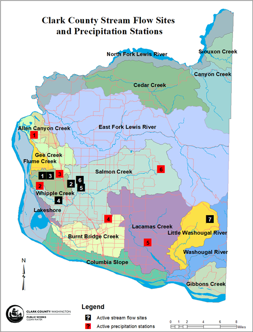Clark County Stream Flow Sites and Precipitation Stations
